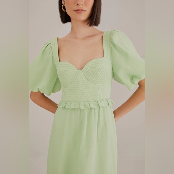 Farm Rio Soft Green Short Sleeve Midi Dress Garden Party Cottage Core - Picture 3 of 13